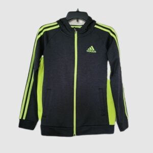 Adidas Black Neon 3 Stripe Full Zip Hoodie Size Boys L (12-14), Women's S (6-10)